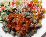 A picture of step 8 of Danwake with hot liver sauce.
