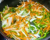 A picture of step 4 of Jap Chae (stir fried sweet potato glass noodles).