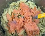 A picture of step 5 of Pasta with Pesto, Pistachios, and Smoked Salmon.