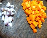A picture of step 1 of OnionCarrot Rice.