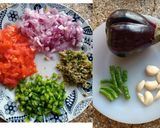 A picture of step 1 of Ringan (Brinjal) Oro and Sorghum, Pearl Millet Chapti.