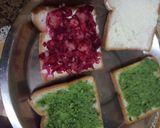A picture of step 4 of Cheese spread vegetable sandwich.