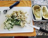 A picture of step 1 of Eggplant Boats with Pisto.