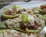 Foto del paso 6 de la receta: Calabacines rellenos con pollo asado del día anterior