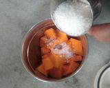 A picture of step 2 of Mango Boba Drink (with homemade mango bubbles).
