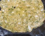 A picture of step 3 of Drumstick(sahjan) leaves paratha with drumstick chutney.