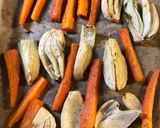 A picture of step 4 of Roast carrot and fennel with harissa - vegan.