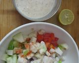A picture of step 2 of Ranch dressing pasta salad.