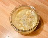 A picture of step 3 of Polenta with Mushrooms and Sausage Cooked in a Jar in the Microwave.