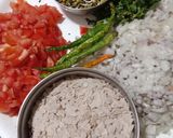 A picture of step 1 of Besan poha chilla.