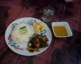 A picture of step 9 of Kumro shaak with chingri mach and dal a tasty lunch.