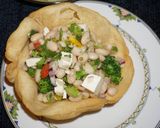A picture of step 3 of White Bean Salad with Broccoli and Goat Cheese in Edible Tortilla Bowls, Jon Style.