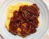 A picture of step 11 of Easy Omurice with Mushroom Demi-Glace Sauce.