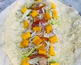 A picture of step 2 of Mango 🥭 sausages wrap.