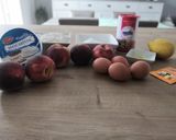 A picture of step 1 of Peach and Mascarpone Soft Cake.