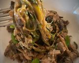 A picture of step 3 of Kuchisabishii wild 'shroom courgetti.