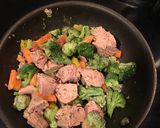 A picture of step 3 of Cognac fried tuna and veggies.