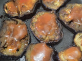 Bocaditos de berenjena🍆con queso🥯tomate y pollo🍅🍗🧀