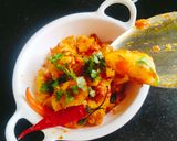 A picture of step 4 of Bhungara Bateta (Bhavnagar style Bhungara Bateta).