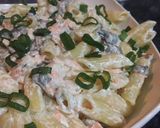 Pas rețetă Penne cu somon și ciuperci 2 fotografie