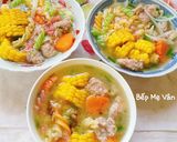 Hình bước làm 6 của món Nui nấu mọc,thịt băm,bắp và cà rốt