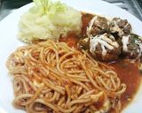 A picture of step 12 of Cheese-Stuffed Meatballs, Mashed Potatoes, and Cheesy Spaghetti (3-in-1).