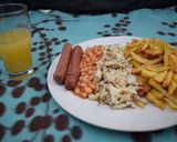 A picture of step 3 of Chips, scrambled eggs and Fresh orange juice.
