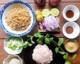 A picture of step 1 of Thai Laab with chicken breast and quinoa.