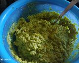 A picture of step 2 of Basanti kadhi pakodas.