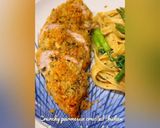 A picture of step 8 of Crunchy parmesan - crushed chicken with asparagus and lemon fettuccine.