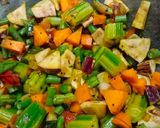 A picture of step 4 of Jackfruit seed mixed veg sabzi.