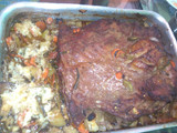 Pecho de res al horno con vegetales