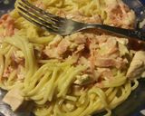 Foto del paso 5 de la receta: Fideos con salsa de crema jamón y trocitos de pollo