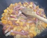 A picture of step 2 of Papardelle with speck and chanterelle mushrooms.