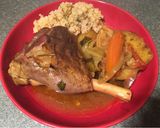 A picture of step 10 of Lamb shank tagine (cooked in a tagine pot).