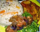 A picture of step 9 of Vegetable rice with irish sauce and peppered chicken.