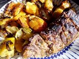 Carne al horno con papas y batatas