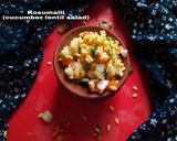 A picture of step 5 of Kosumalli (cucumber lentil salad).