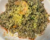 A picture of step 3 of Risotto with Squid Ink and Shrimp.