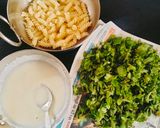 A picture of step 3 of CREAMY PESTO PASTA 😋 With BASIL Leaves.