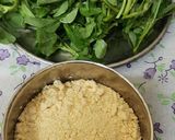 A picture of step 1 of Methi pithla jowar green garlic bhakri and thecha village style.