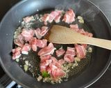 A picture of step 2 of Fried rice with Korean Kimchi and pork belly.