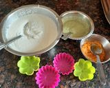 A picture of step 1 of Tricolor cup cake dhokla.