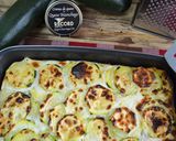 Foto del paso 2 de la receta Calabacín con merluza y gambas y crema de queso manchego