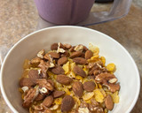 Foto del paso 1 de la receta: Desayuno saludable. Cereales, frutos, leche, banana, arándanos, polvo proteico