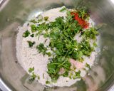 A picture of step 1 of Singhara atta aloo pakoda.