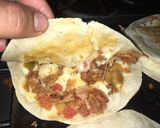 A picture of step 6 of Sincronizada with Chorizo and Potato Filling.