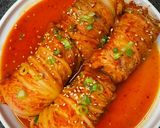 A picture of step 4 of Kimchi cabbage rolls.
