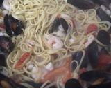 A picture of step 6 of Seafood Linguine.