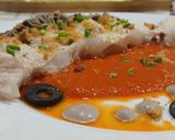 Foto del paso 7 de la receta: Tintorera Infusiónada al Anís sobre cama de pimientos de piquillo, Mayonesa de Olivas y Torreznos